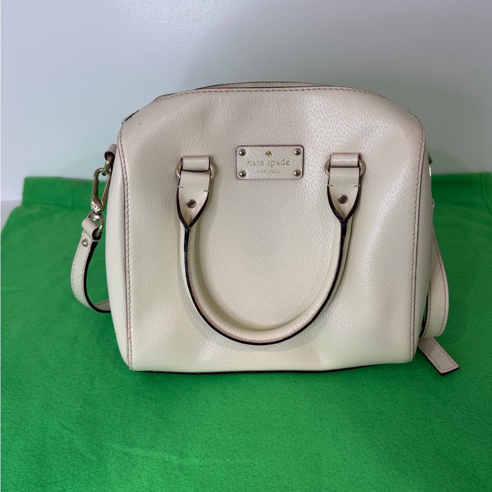 kate spade Cream Pebbled Leather Satchel with Gold Hardware
